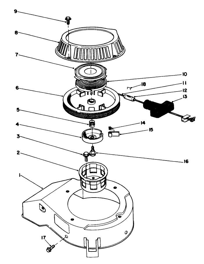 Recoil Assembly (Model No. 47pl0-1) Diagram and Parts List for 16785 1000001 - 1999999 Toro Lawn Mower