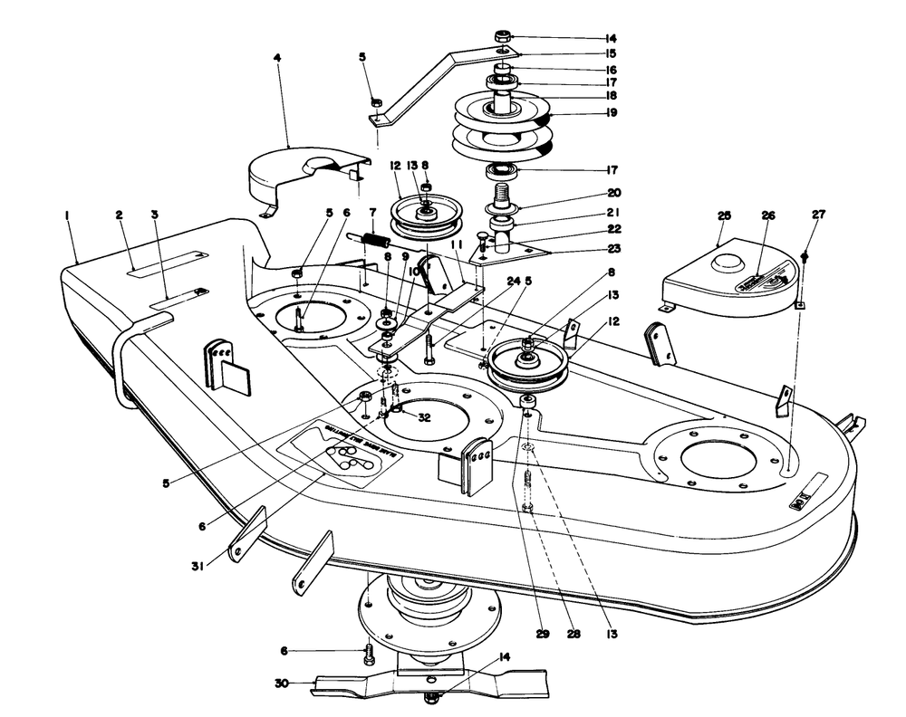 Cutting Deck Diagram and Parts List for 57357 1000001 - 1999999 Toro Lawn Tractor