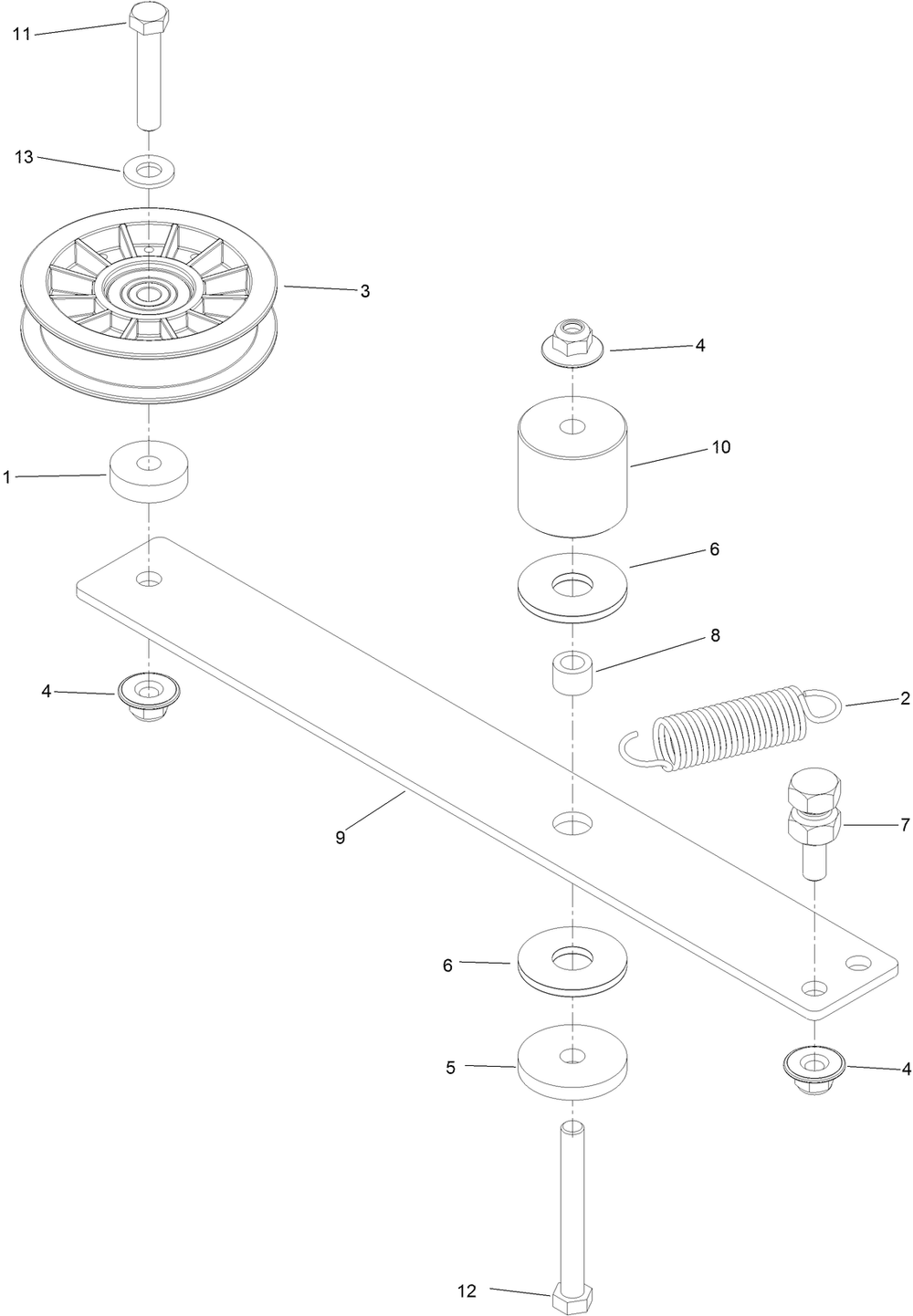 Hydro Idler Arm Assembly Diagram and Parts List for 74142TE (316000001-316999999)(2016) Toro Lawn Mower