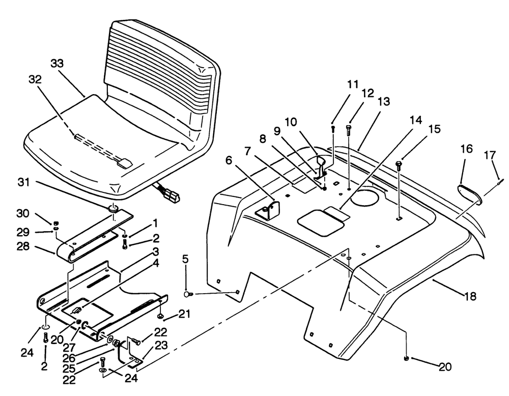 Fender And Seat Assembly Diagram and Parts List for 42-16BE01 2000001 - 2999999 Toro Lawn Tractor