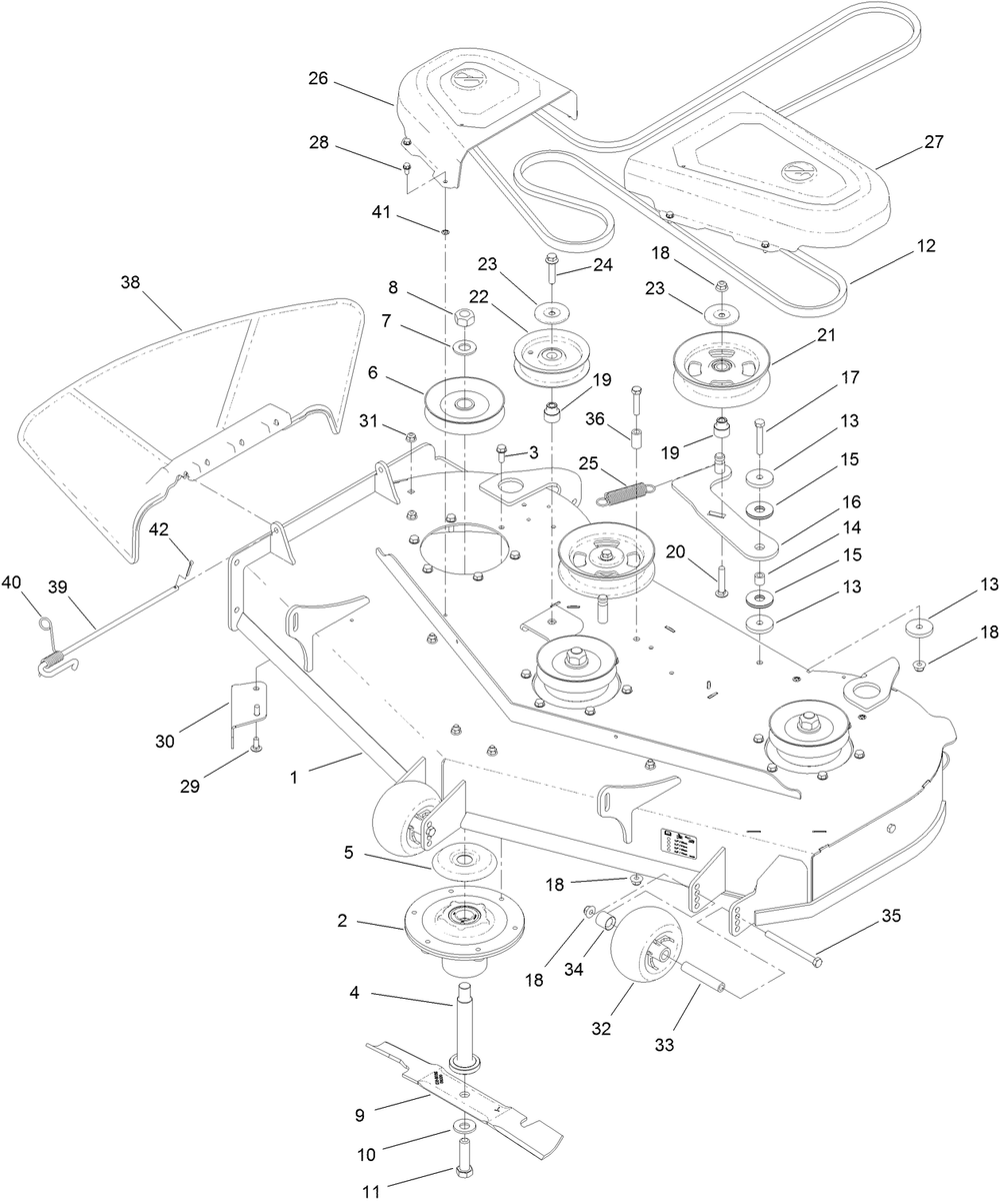 Deck Assembly Diagram and Parts List for 44424 400000000-406865793 Toro Lawn Mower