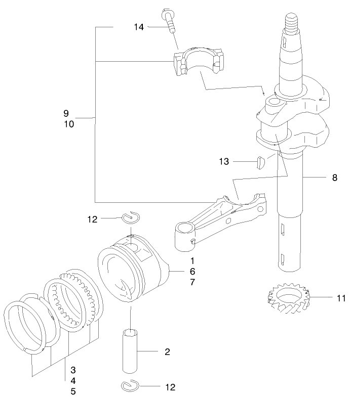 Piston/Crankshaft Diagram and Parts List for 22170 9900001 - 9999999 Toro Lawn Mower