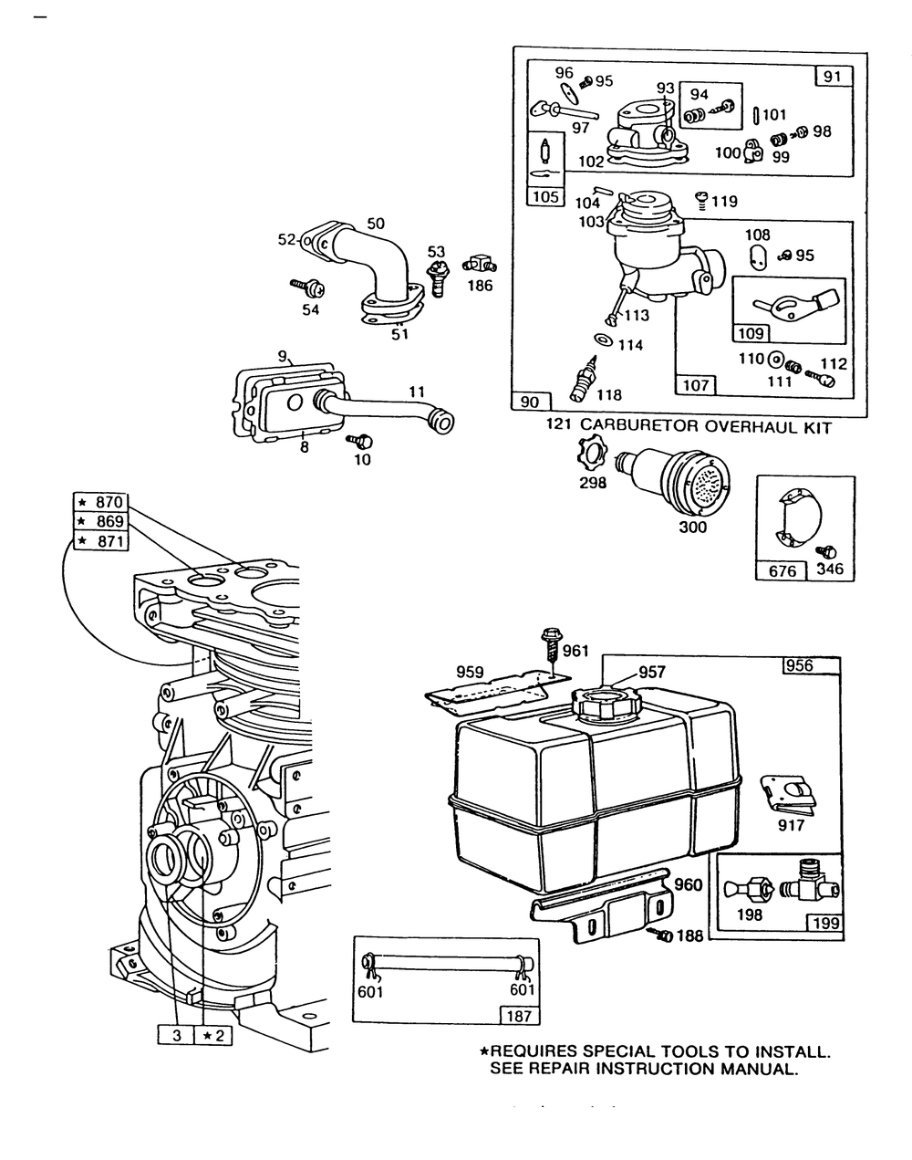 Engine Briggs & Stratton Model 190406 Type 3083-01 Diagram and Parts List for 38570 8000001 - 8999999 Toro Snow Blower