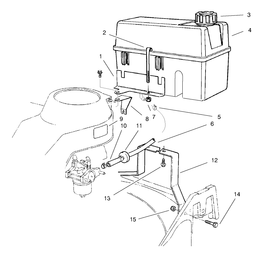 Fuel Tank Assembly Diagram and Parts List for 22026 8900001 - 8999999 Toro Lawn Mower