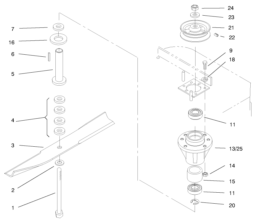 Spindles And Blades Diagram and Parts List for 30193 990251 - 999999 Toro Lawn Mower
