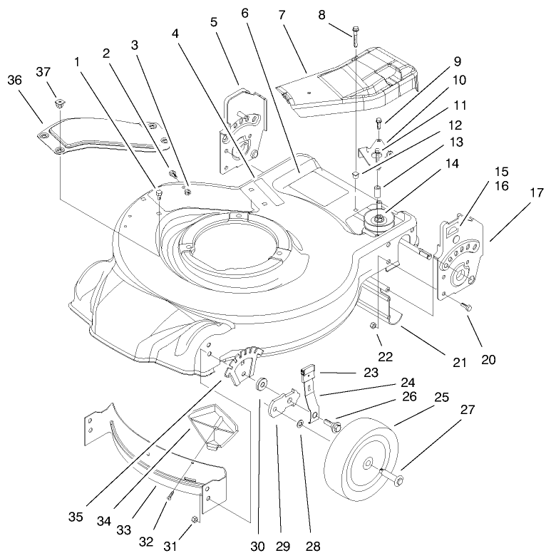 Housing, Handle Brackets, & Wheel Assembly Diagram and Parts List for 20028 9900001 - 9999999 Toro Lawn Mower