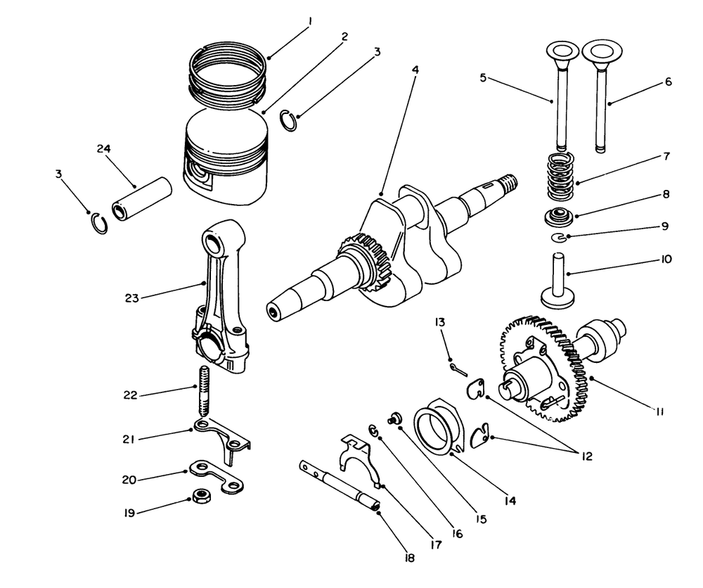 Crankshaft & Cam Shaft Assembly Diagram and Parts List for 62018 8000001 - 8999999 Toro Generator