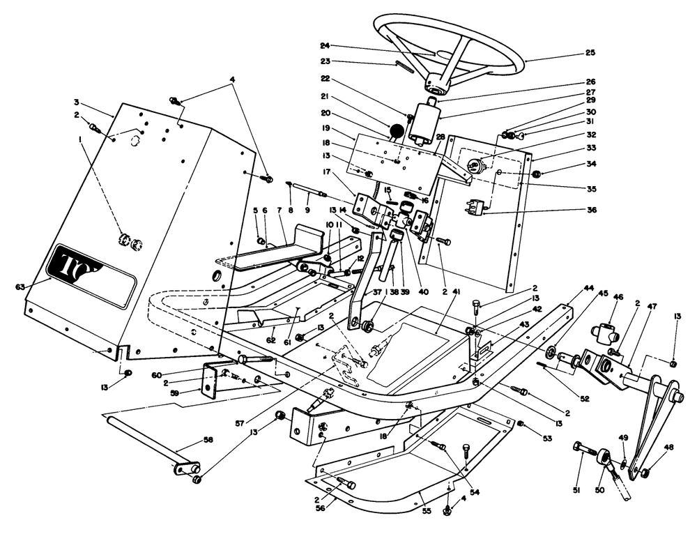 Frame & Steering Assembly Diagram and Parts List for 30754 7000001 - 7999999 Toro Lawn Tractor