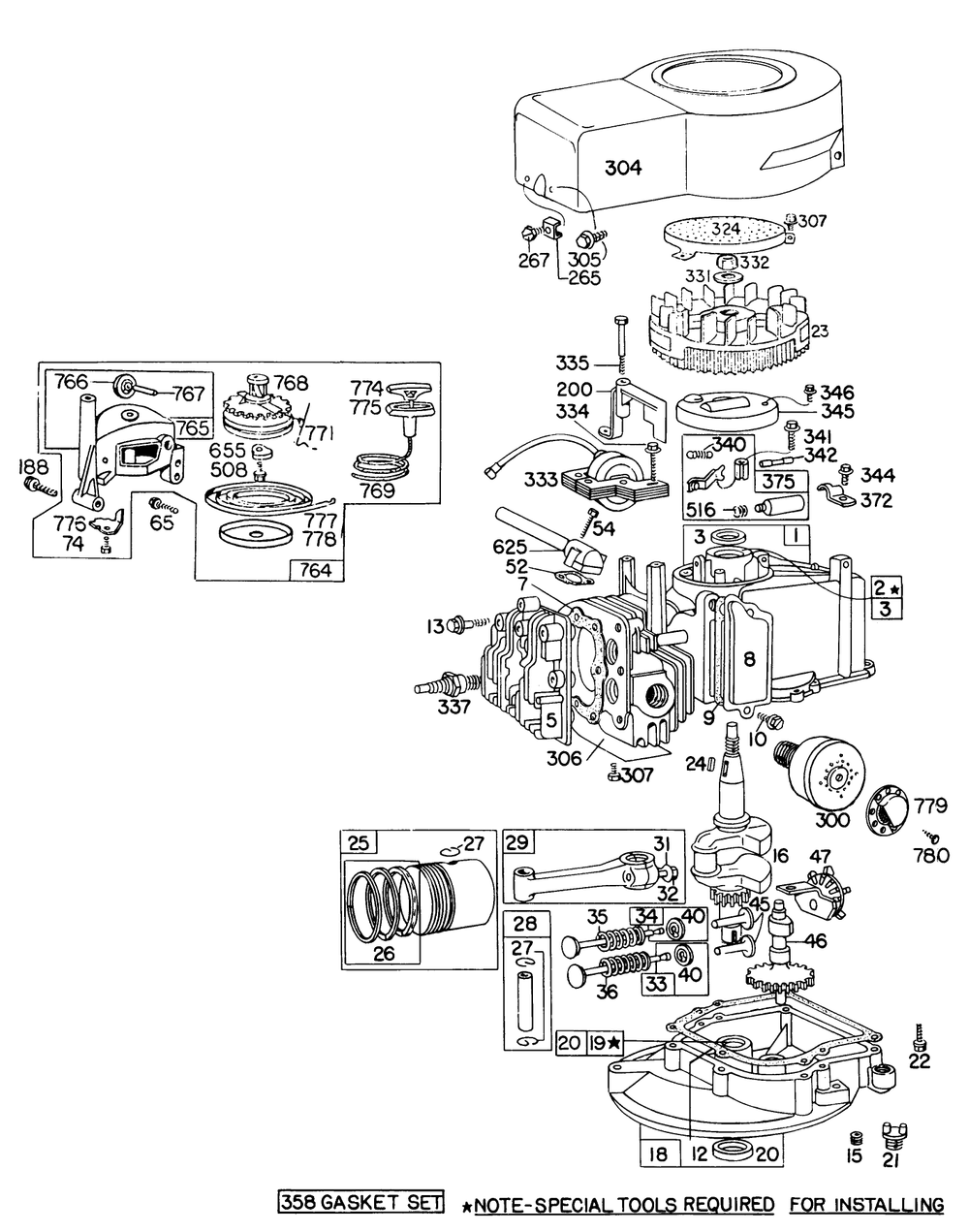 Engine Briggs & Stratton Model 92908-1845-01 Diagram and Parts List for 16655 8000001 - 8999999 Toro Lawn Mower