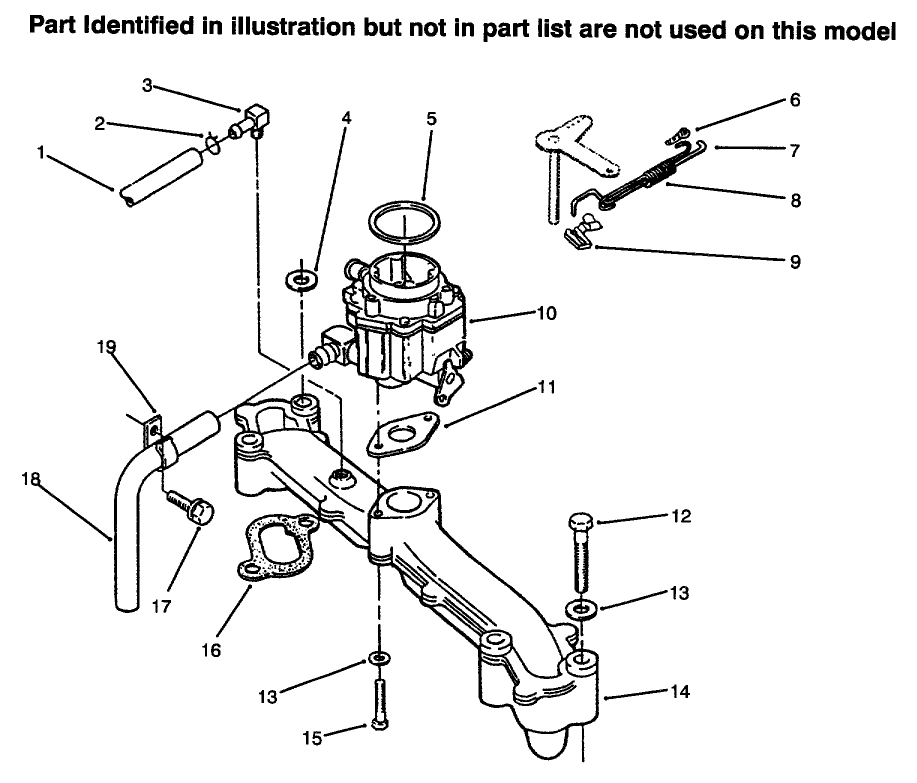 Intake Manifold & Carburetor Diagram and Parts List for 73422 6900001 - 6999999 Toro Lawn Tractor
