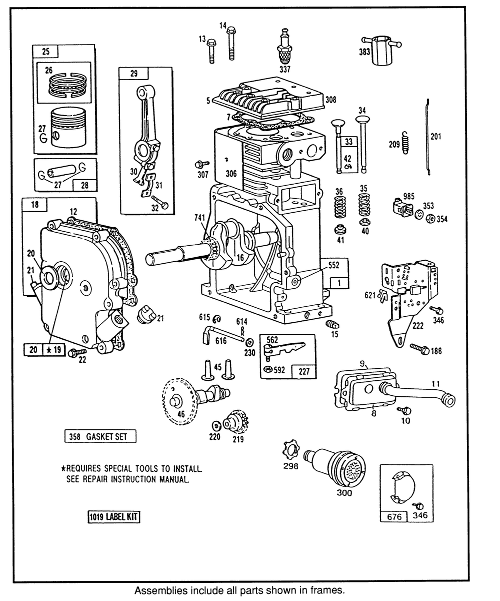 Engine Briggs & Stratton Model 190406 Type 3104-01 Diagram and Parts List for 38570 3900001 - 3999999 Toro Snow Blower