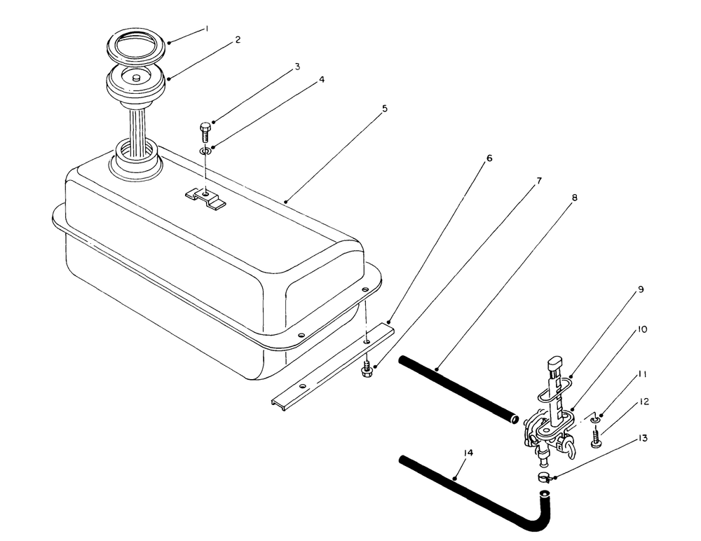 Fuel Tank Assembly Diagram and Parts List for 62040 4000001 - 4999999 Toro Generator