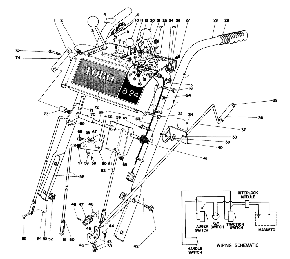 Handle Assembly Diagram and Parts List for 38085 3000001 - 3999999 Toro Snow Blower