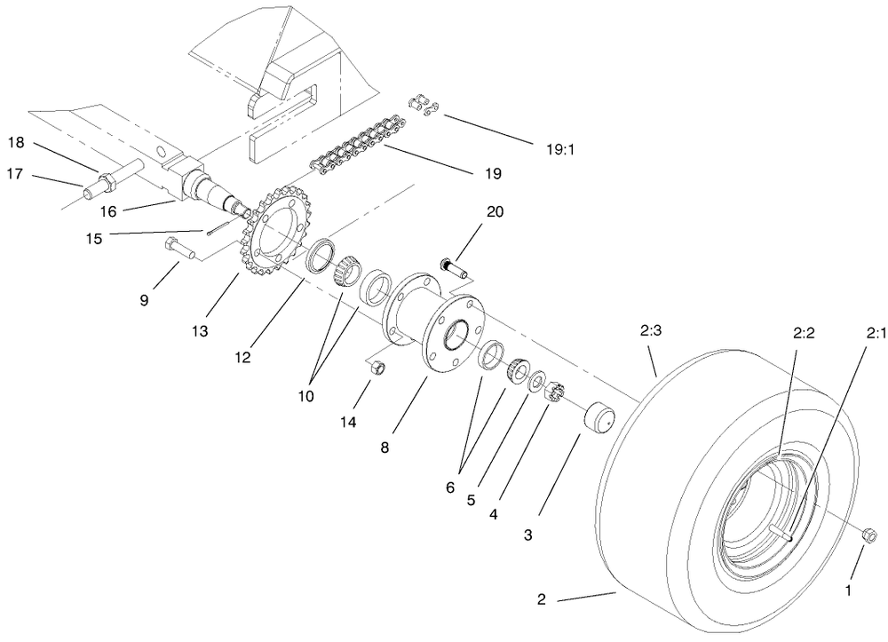 Front Wheel Assembly Diagram and Parts List for 22300 890001 - 899999 Toro Lawn Tractor Accessories