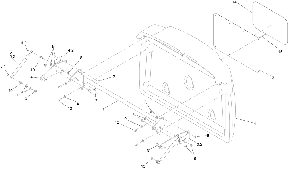 Hopper Door Assembly Diagram and Parts List for 74313 402090000-403319680 Toro Lawn Tractor