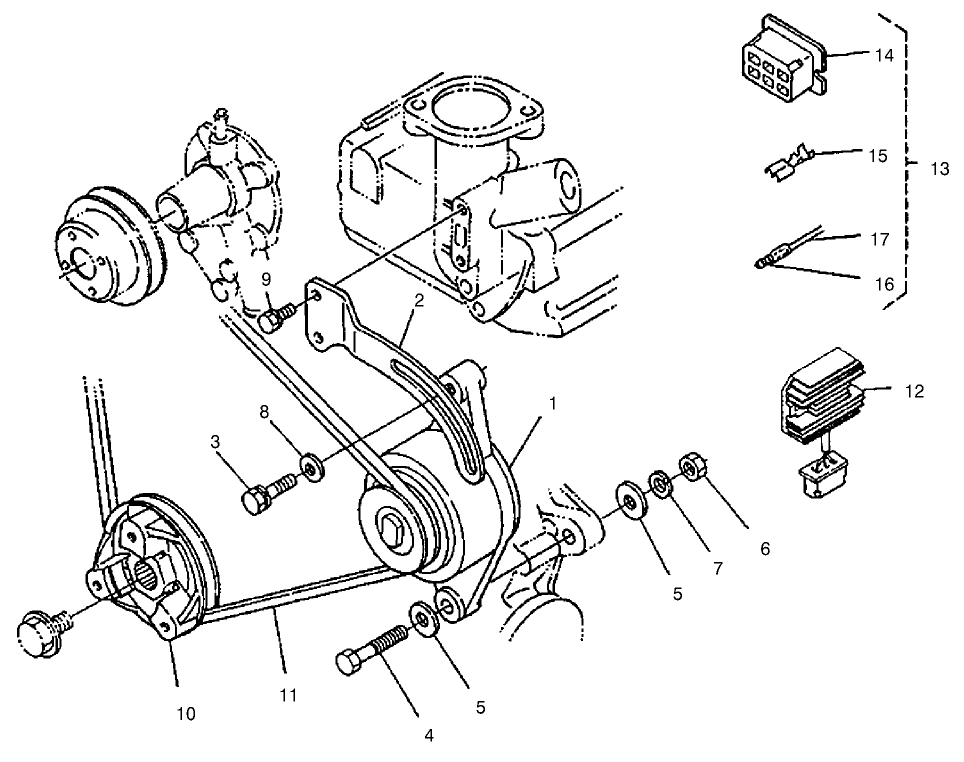Dynamo And Pulley Assembly Diagram and Parts List for 22302 990001 - 999999 Toro Lawn Tractor Accessories