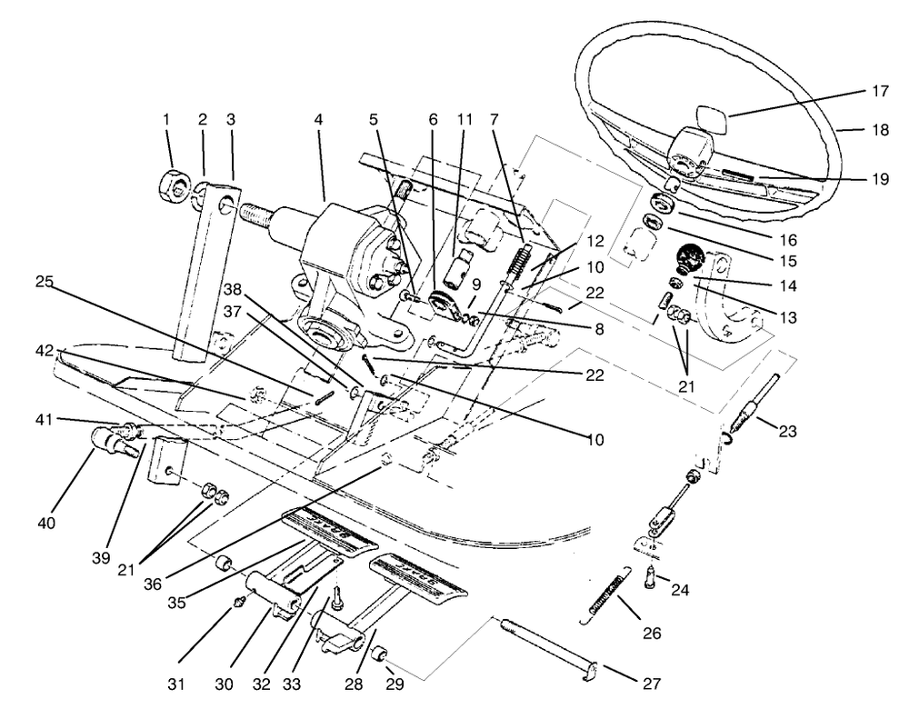 Pedals & Steering Wheel Assembly Diagram and Parts List for 30620 790001 - 799999 Toro Lawn Tractor