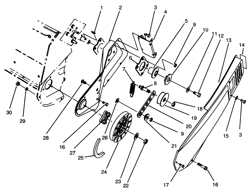 Pulley & Belt Cover Assembly Diagram and Parts List for 38176 6900001 - 6999999 Toro Snow Blower