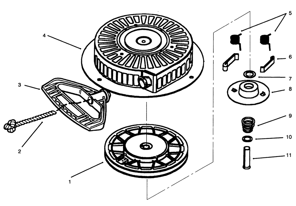 Rewind Starter Tecumseh No. 590733 (Optional) Diagram and Parts List for 38556 6900001 - 6999999 Toro Snow Blower