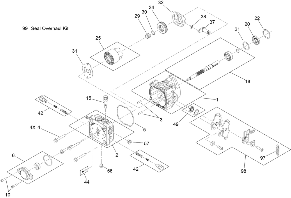 Hydraulic Pump Assembly Diagram and Parts List for 74583 (314000001-314999999)(2014) Toro Lawn Mower