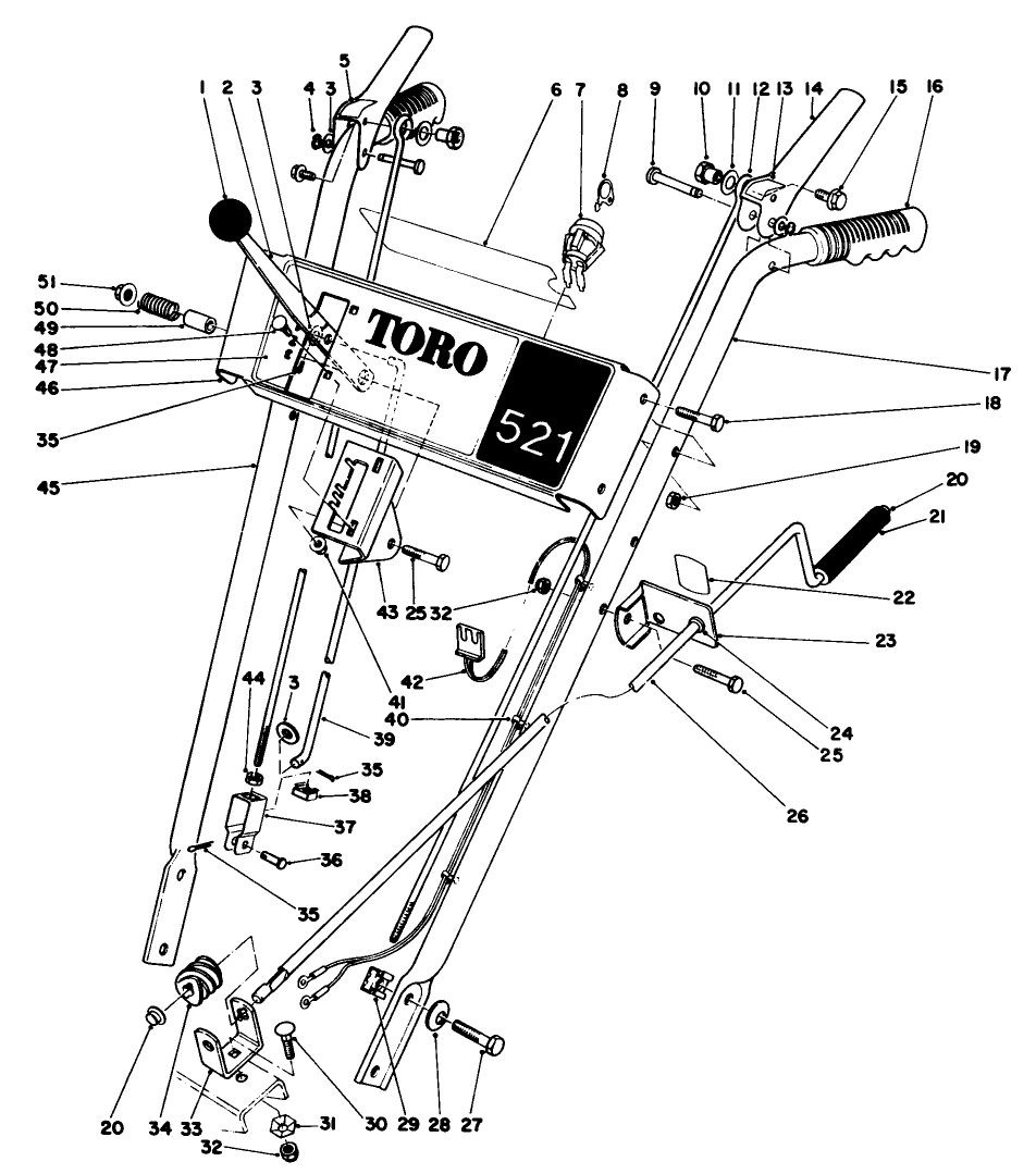 Handle Assembly Diagram and Parts List for 38056 5000001 - 5999999 Toro Snow Blower