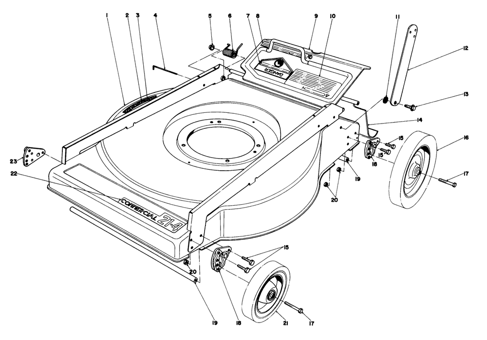 Mower Housing Assembly Diagram and Parts List for 23450 0000001 - 0999999 Toro Lawn Mower