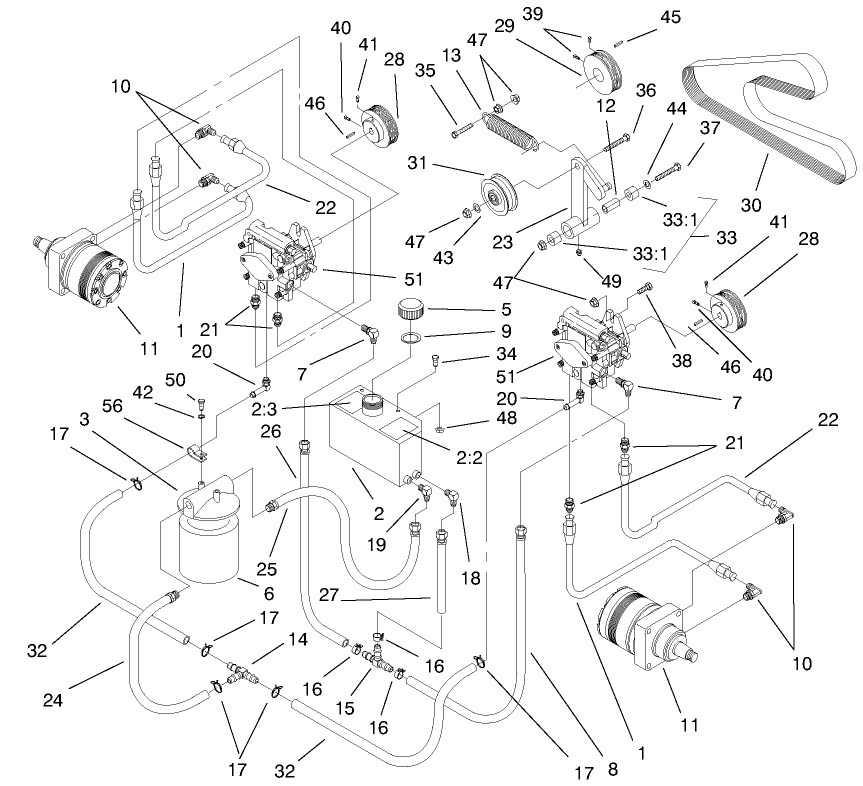 Hydraulic System Assembly Diagram and Parts List for 74205 990001 - 999999 Toro Lawn Tractor