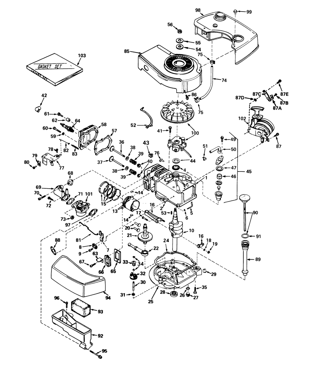 Engine Tecumseh Model No. Tnt 100-10055a (Mower Model No. 21647) Diagram and Parts List for 21727 7000001 - 7999999 Toro Lawn Mower