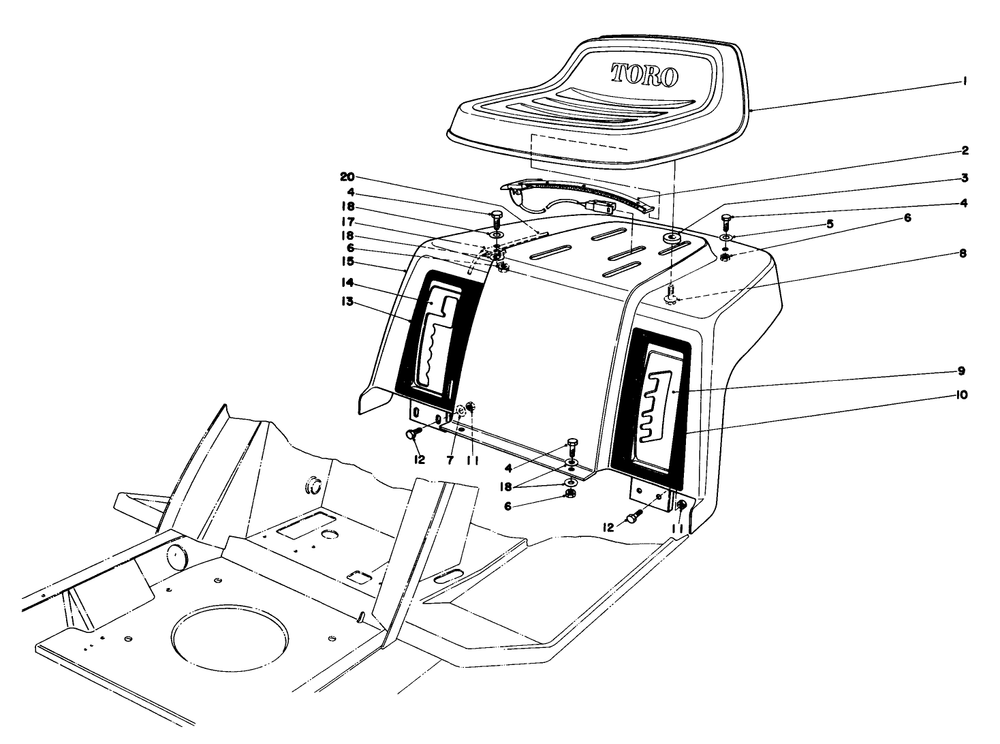 Rear Body & Seat Assembly Diagram and Parts List for 57375 9000001 - 9999999 Toro Lawn Tractor