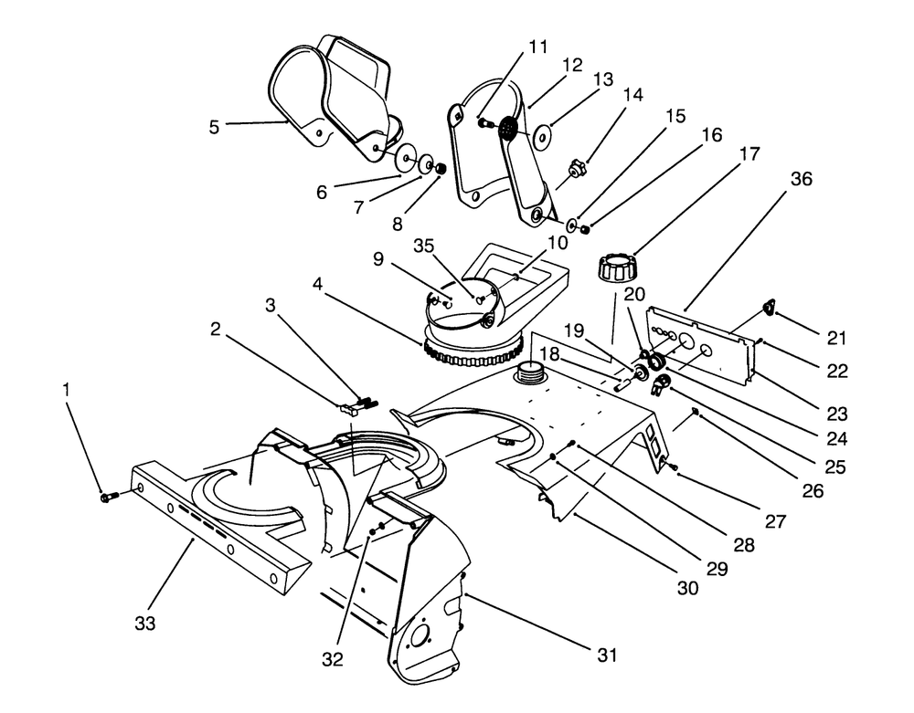 Chute Assembly Diagram and Parts List for 38175 4900001 - 4999999 Toro Snow Blower