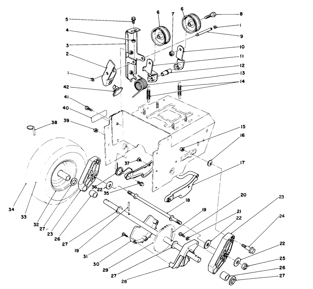 Traction Drive Assembly Diagram and Parts List for 38580 0000001 - 0999999 Toro Snow Blower