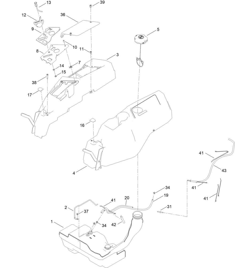 Body Styling And Fuel Tank Assembly Diagram and Parts List for 75316TA 409330000 - 411419999 Toro Lawn Tractor