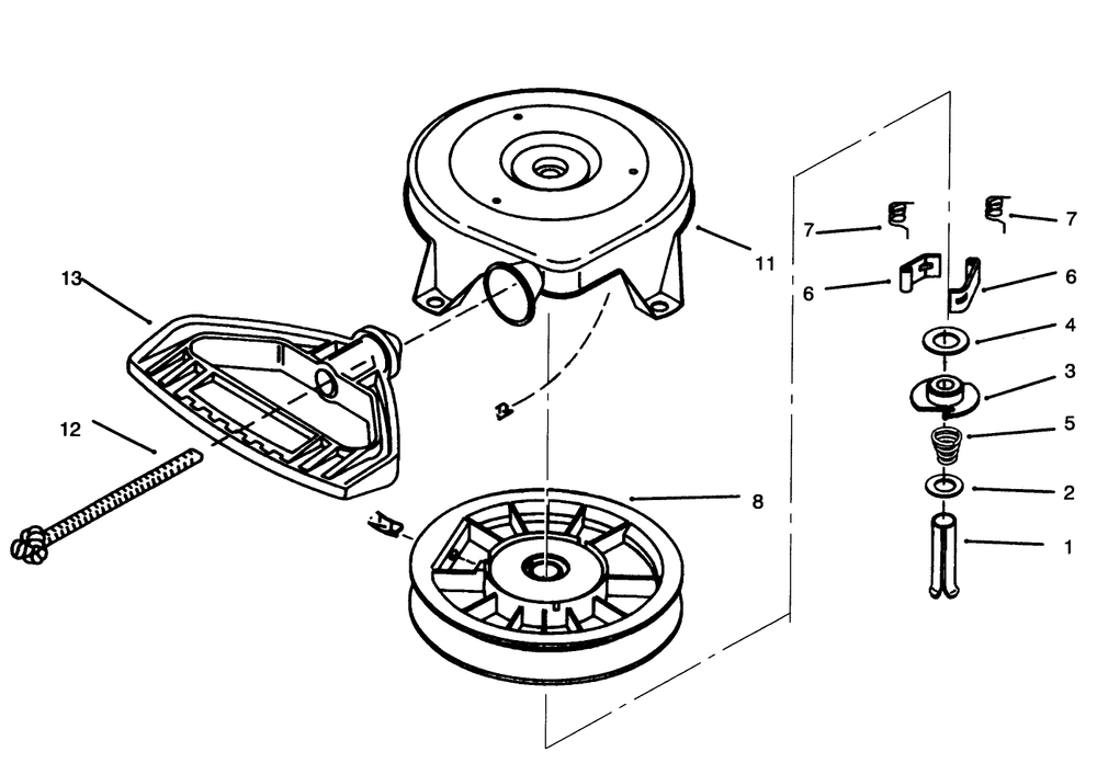 Rewind Starter No. 590672 Diagram and Parts List for 38556 6900001 - 6999999 Toro Snow Blower