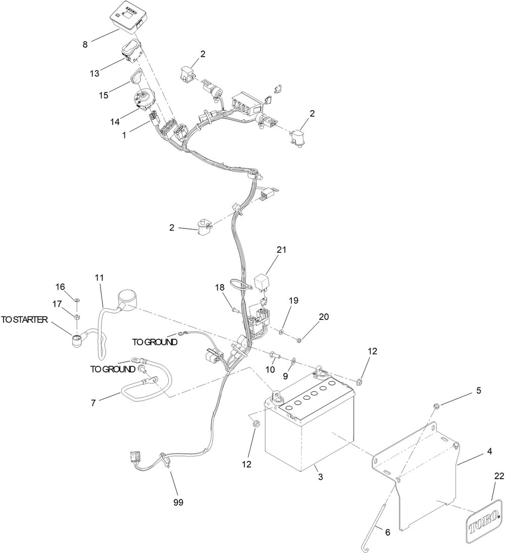 Electrical Assembly Diagram and Parts List for 72504TE 414400000 - 414555999 Toro Lawn Mower