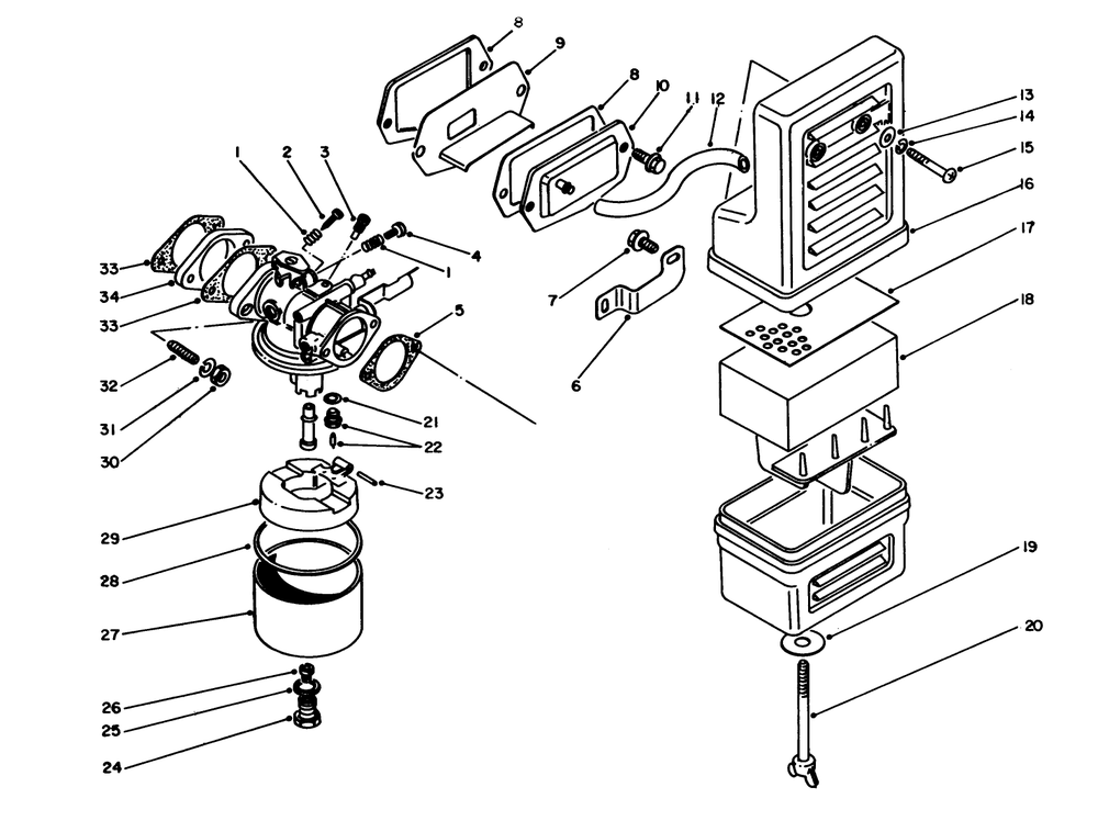 Air Cleaner & Carburetor Assembly Diagram and Parts List for 62030 3000001 - 3999999 Toro Generator