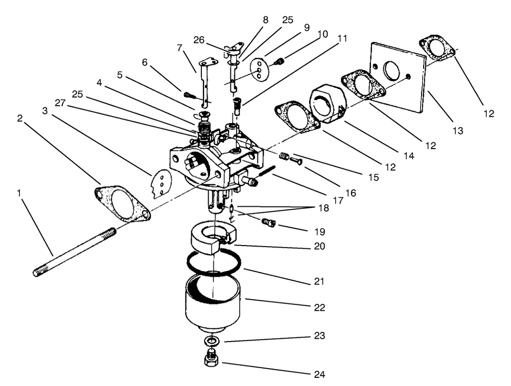 Carburetor Assembly (Model No. 47ps5-7)(Model No. 22045b)(Model No. 47pt6-7)(Model No. 22045) Diagram and Parts List for 22045B 6900001 - 6999999 Toro Lawn Mower