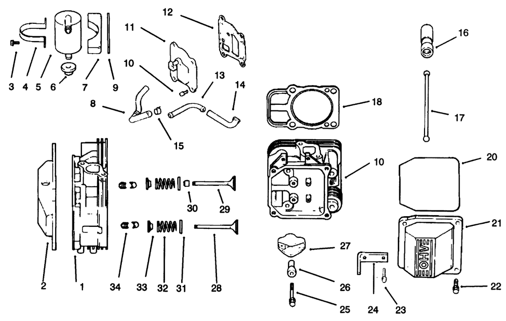 Head/Valve/Breather Diagram and Parts List for 72102 6900001 - 6999999 Toro Lawn Tractor