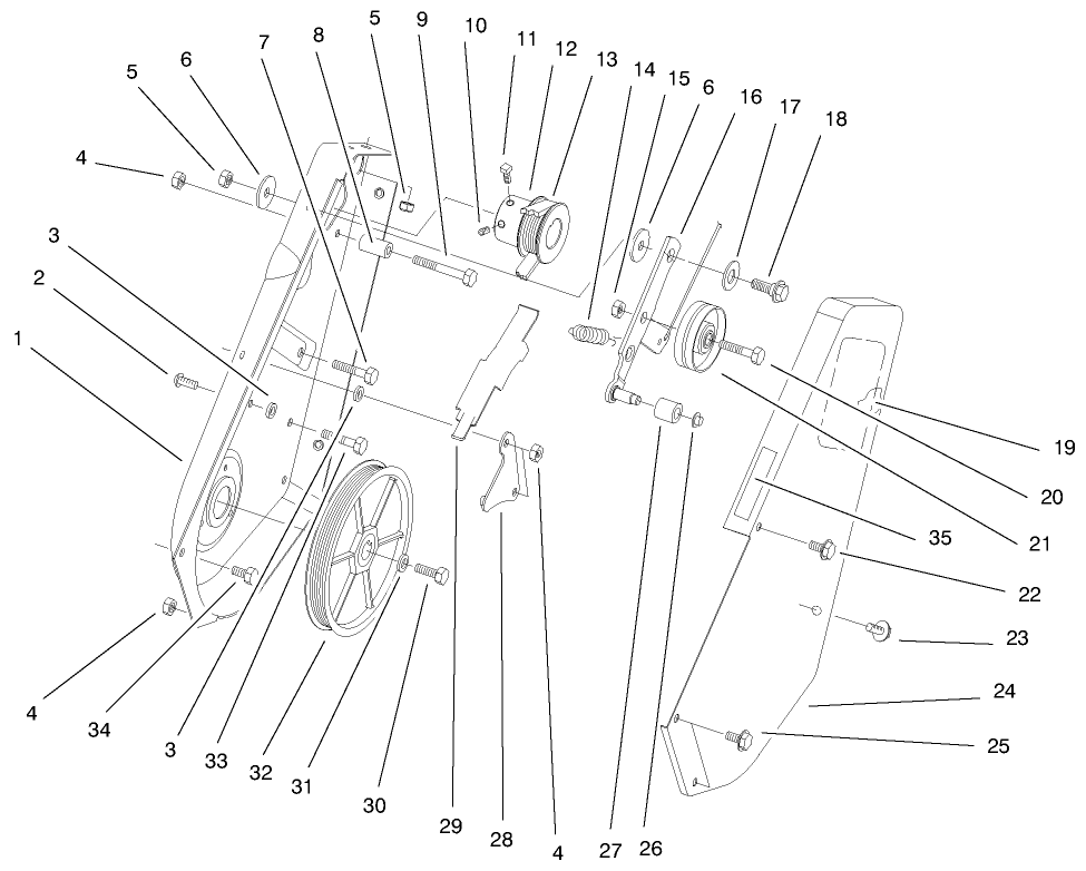 Side Plate & Idler Assembly Diagram and Parts List for 38430 9900001 - 9999999 Toro Snow Blower