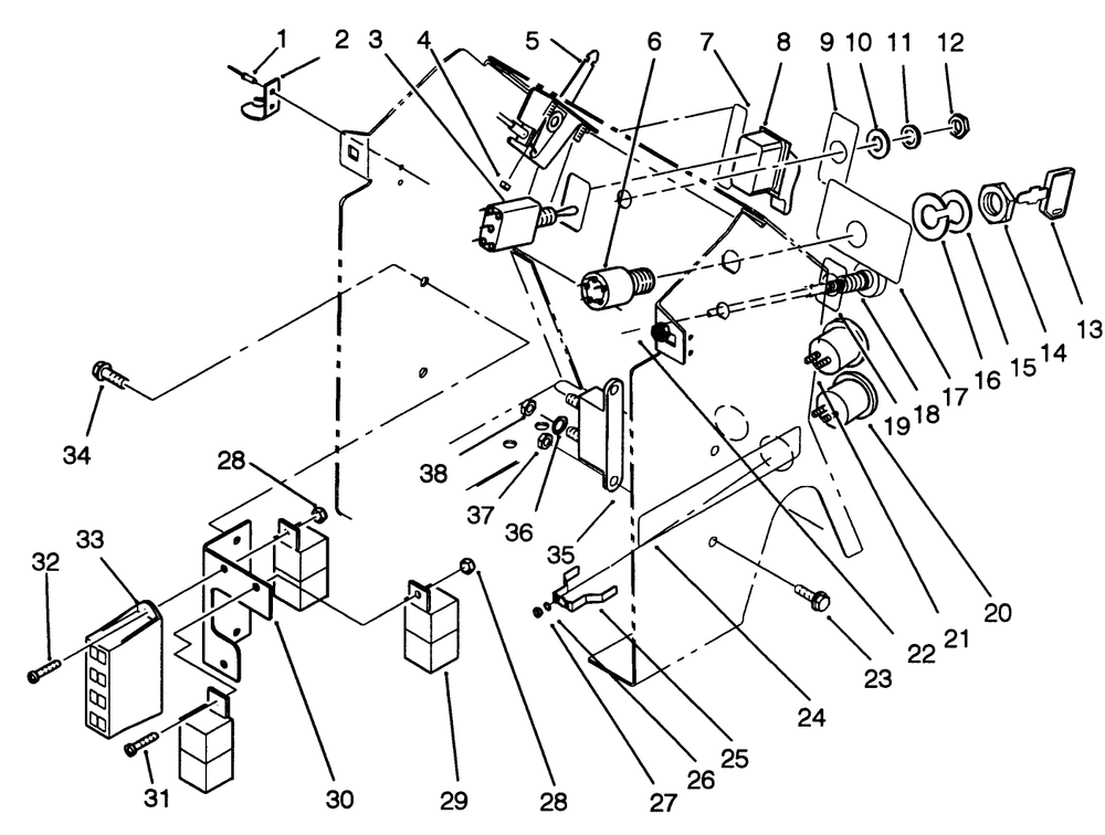 Dash Assembly Diagram and Parts List for R2-16BE01 2000001 - 2999999 Toro Lawn Tractor