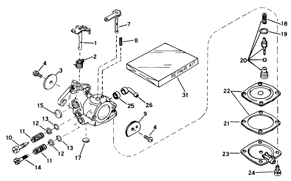 Carburetor, No. 632103-Engine Model Ah520 Type 1584a, No. 632035-Engine Model No. Ah520, Type 1584b, No. 632141-Engine Model No. Ah520, Type 1601 & 1601a, No. 632165-Engine Model No. Ah520, Type 1601b Diagram and Parts List for 38100 1000001 - 1999999 Toro Snow Blower