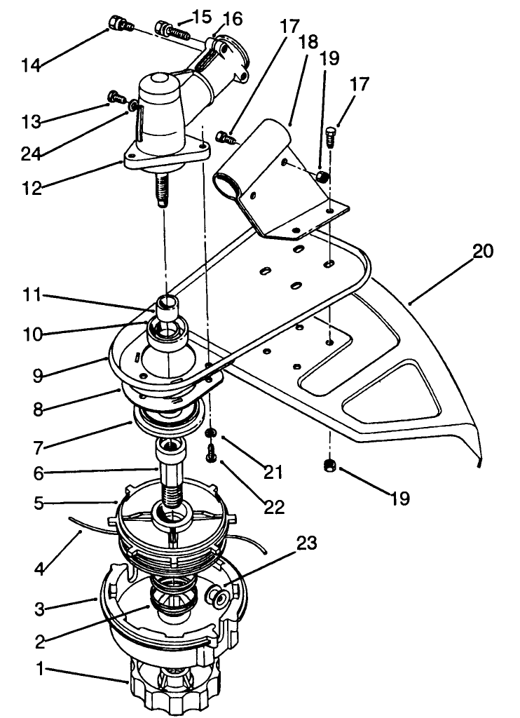 Cutter Head & Gear Box Assembly Diagram and Parts List for 51675 39000001 - 39999999 Toro Trimmer