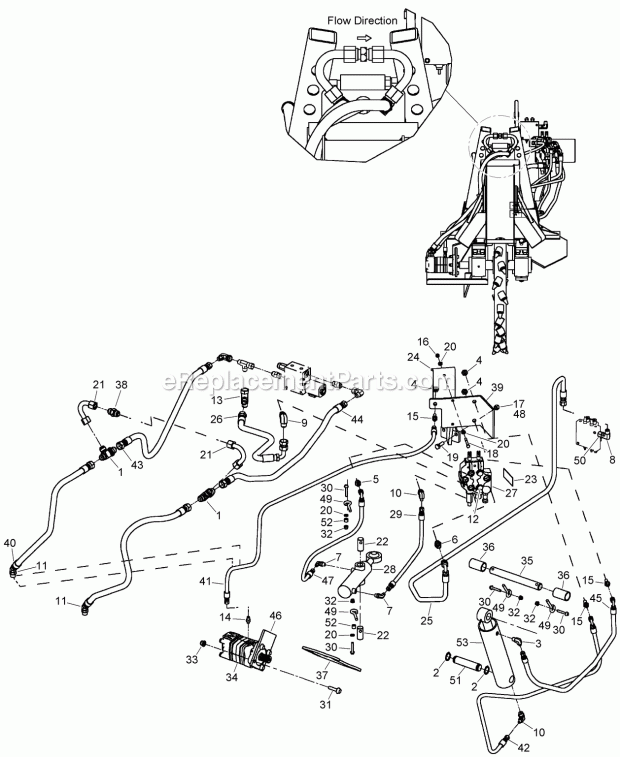 Rock Saw Hydraulic Circuit Diagram and Parts List for 2011  Toro Lawn Tractor Accessories