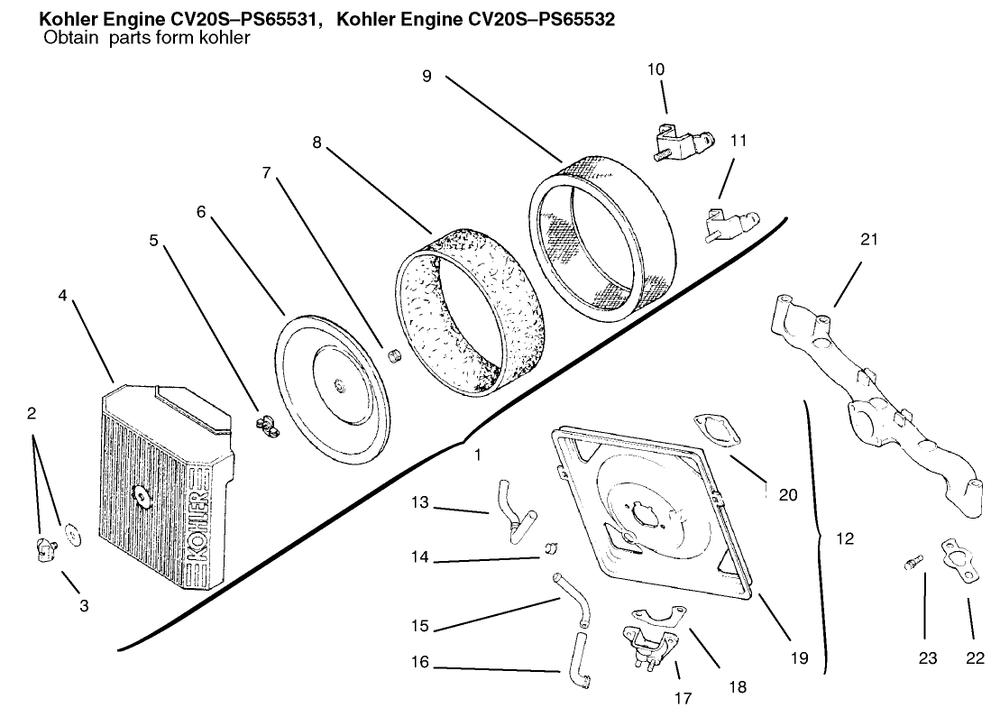 Air Intake / Filtration Diagram and Parts List for 72115 9900001 - 9999999 Toro Lawn Tractor