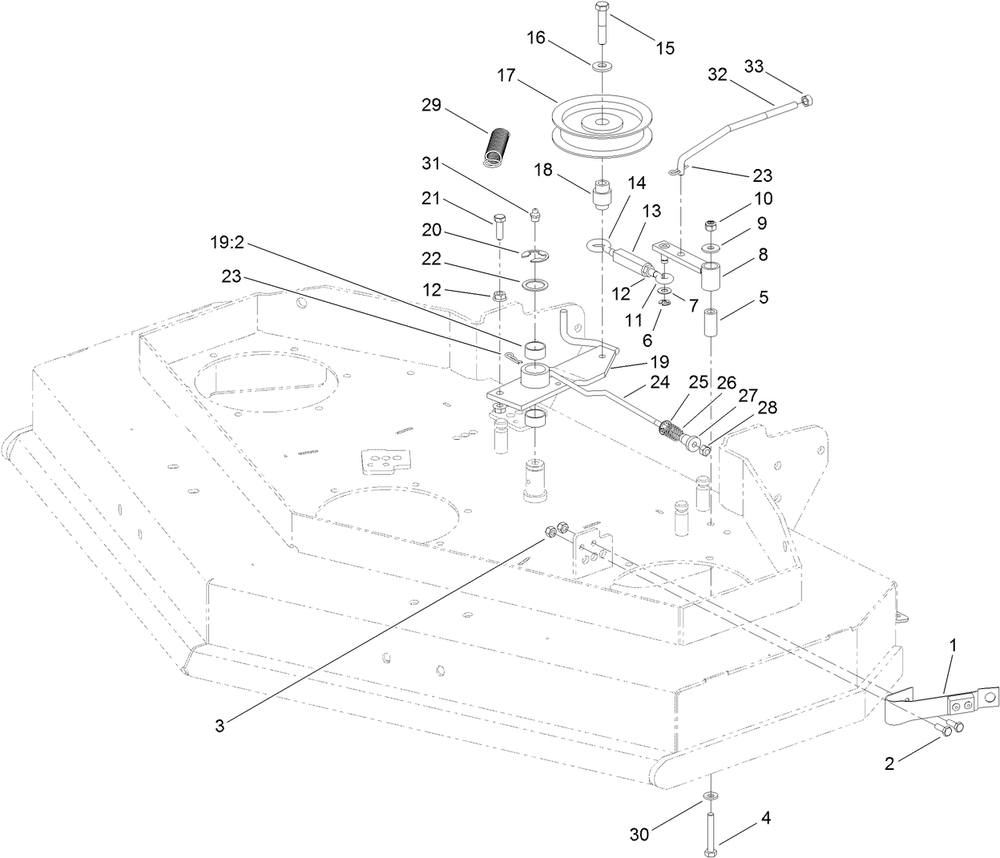 Idler Arm Assembly Diagram and Parts List for 2712 312000001 - 312999999 Toro Lawn Tractor Accessories