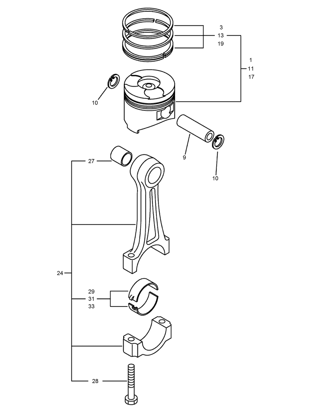 Piston And Connecting Rod Assembly Diagram and Parts List for 23897 400000000 - 999999999 Toro Lawn Tractor Accessories