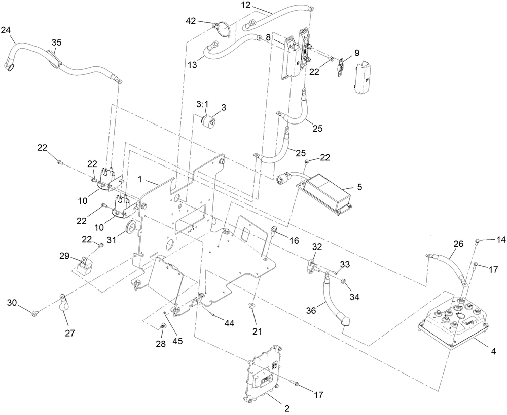 Battery Cable Assembly Diagram and Parts List for 18850TE 414300000 - 999999999 Toro Lawn Mower