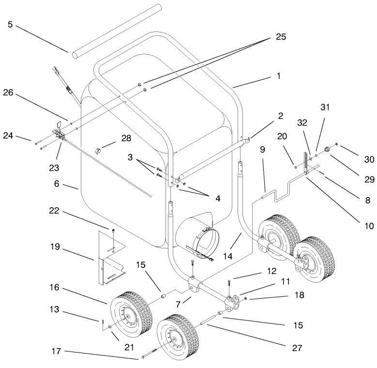 Handle And Bag Assembly Diagram and Parts List for 53080 890001 - 899999 Toro Leaf Blower / Vacuum