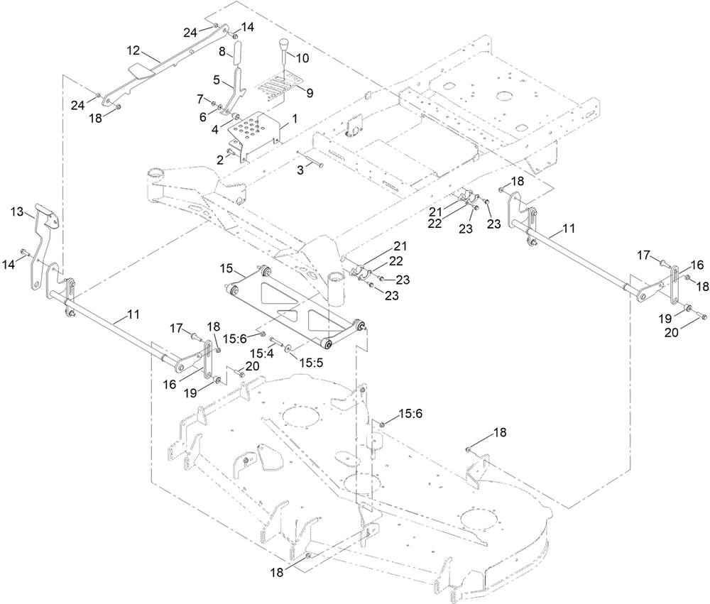 Decklift Assembly Diagram and Parts List for 76608 400000000 - 417419999 Toro Lawn Tractor