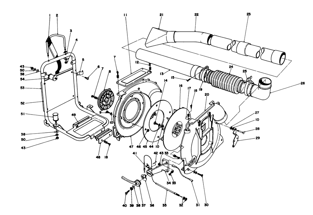 Back Pack And Blower Housing Assembly Diagram and Parts List for 30940 1000001 - 1999999 Toro Leaf Blower / Vacuum