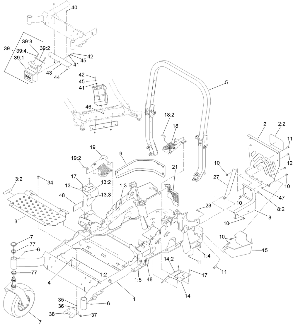 Frame, Caster And Z Stand Assembly Diagram and Parts List for 74942TE (316000001-316999999)(2016) Toro Lawn Tractor